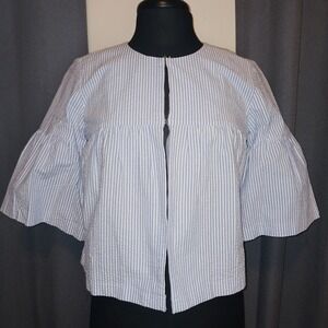 LOFT Outlet Blue White Stripe Seersucker Bell Sleeve Cropped Loose‎ fit Top XS